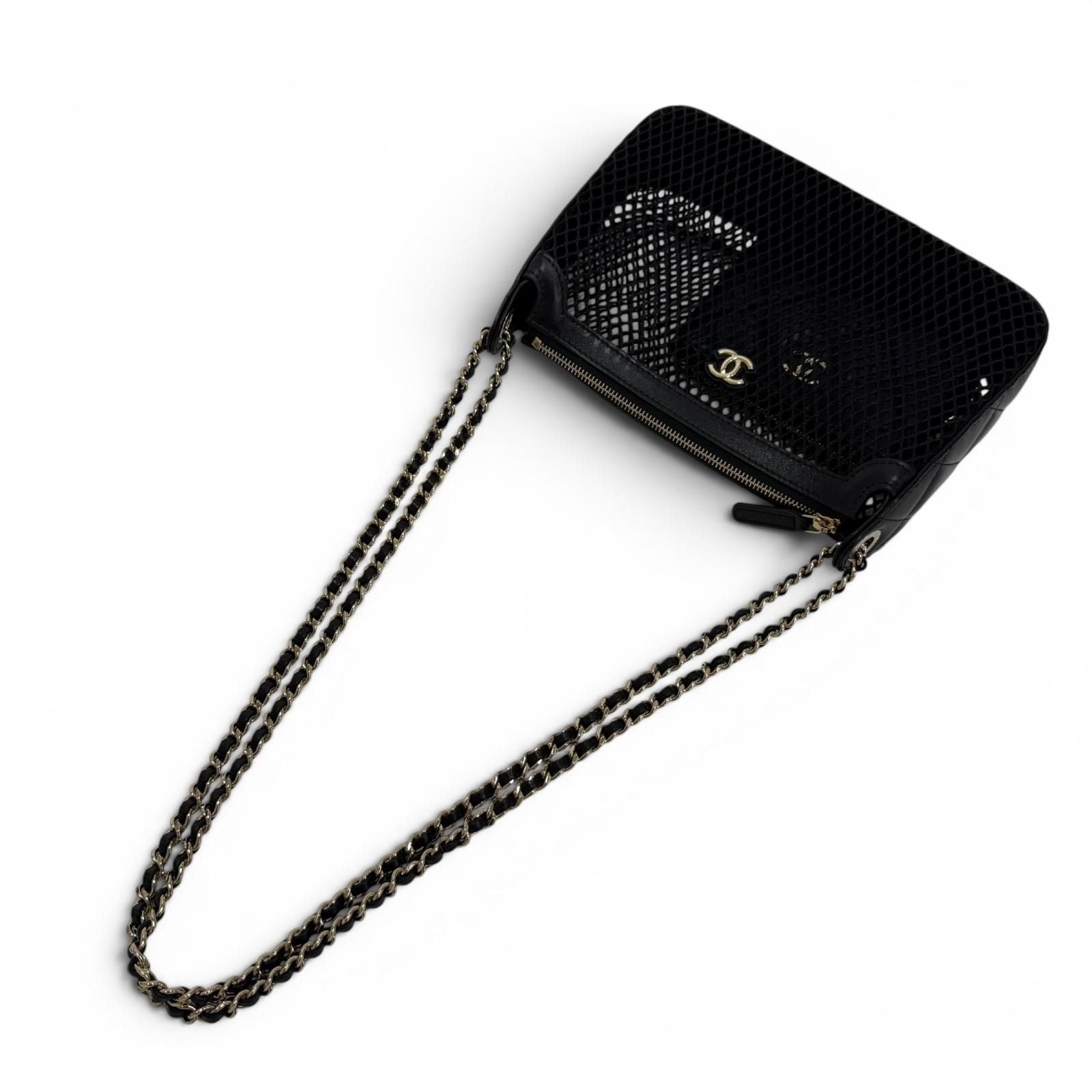Chanel CC Logo Pouch Leather Replacement Mesh Chain Shoulder Bag Black Gold — view 5