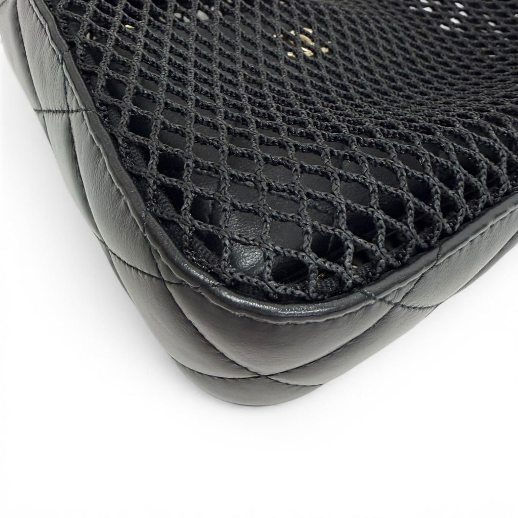 Chanel CC Logo Pouch Leather Replacement Mesh Chain Shoulder Bag Black Gold — view 6