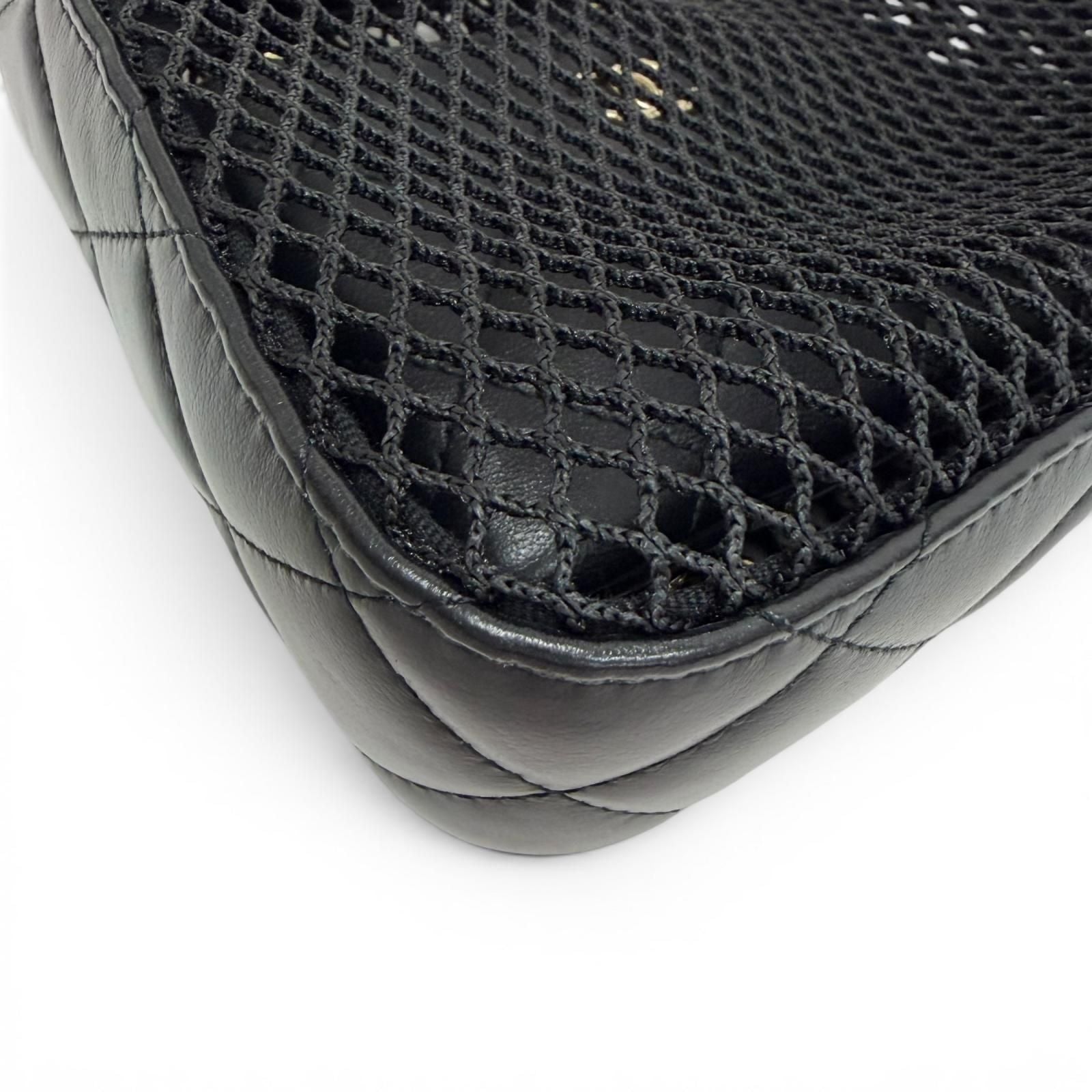 Chanel CC Logo Pouch Leather Replacement Mesh Chain Shoulder Bag Black Gold — view 6
