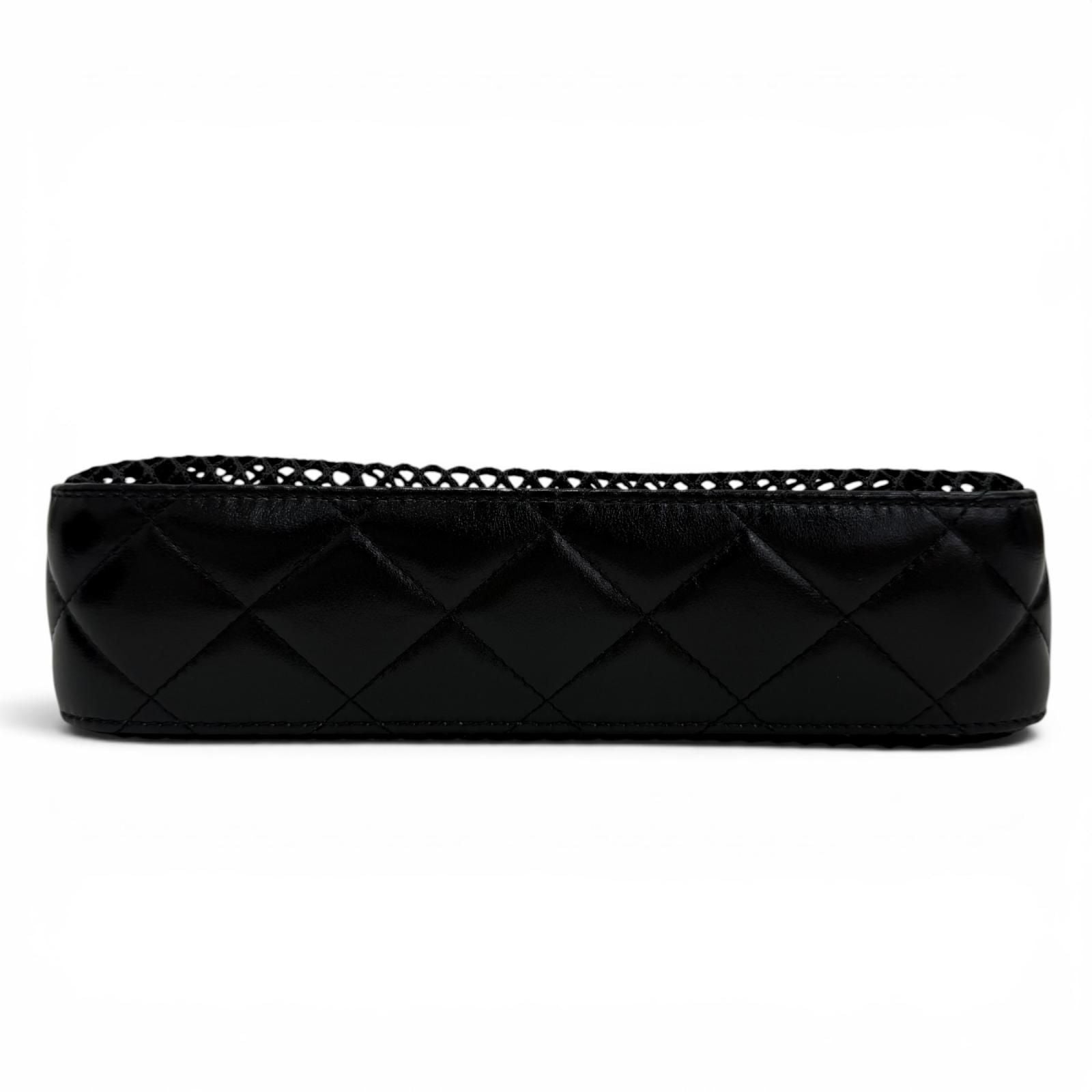 Chanel CC Logo Pouch Leather Replacement Mesh Chain Shoulder Bag Black Gold — view 4