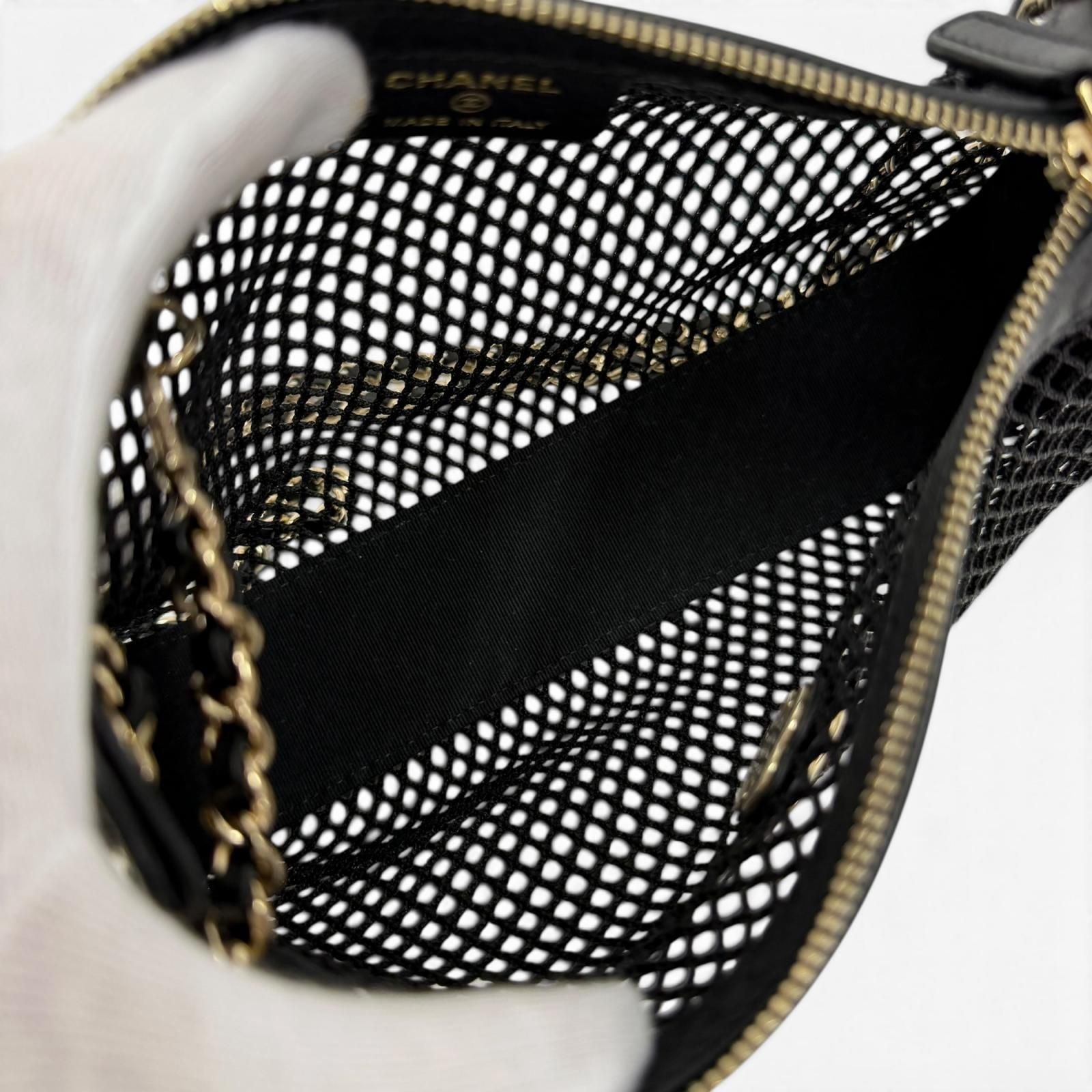 Chanel CC Logo Pouch Leather Replacement Mesh Chain Shoulder Bag Black Gold — view 7