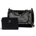 Chanel CC Logo Pouch Leather Replacement Mesh Chain Shoulder Bag Black Gold