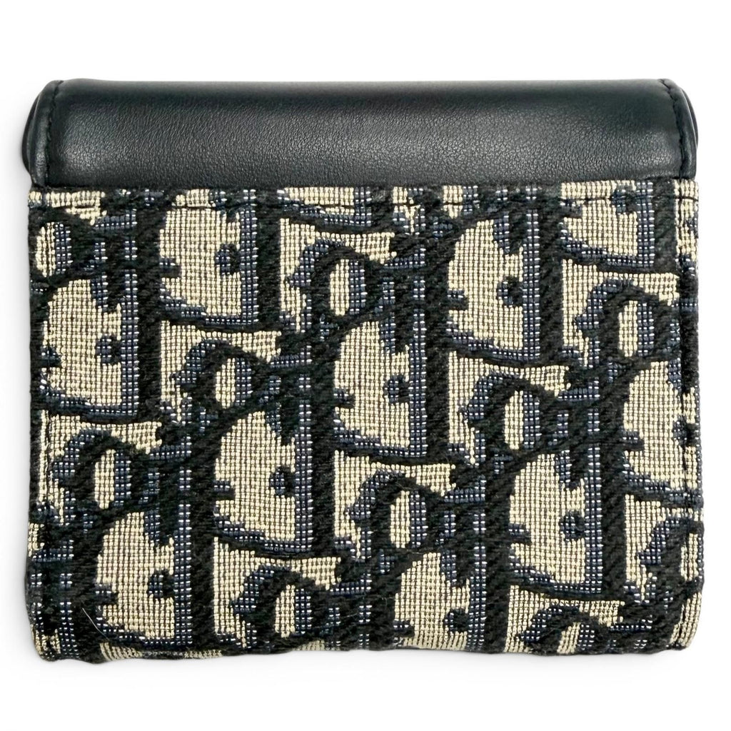 Dior Saddle Lotus Wallet Oblique Jacquard Leather Trifold Navy — view 3