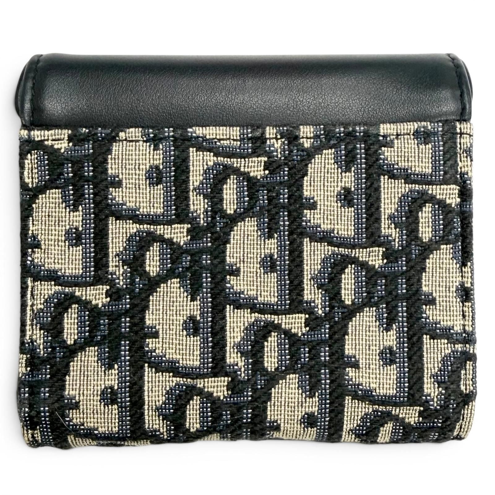Dior Saddle Lotus Wallet Oblique Jacquard Leather Trifold Navy — view 3