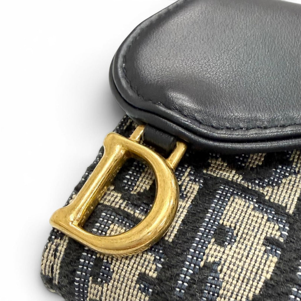 Dior Saddle Lotus Wallet Oblique Jacquard Leather Trifold Navy — view 5
