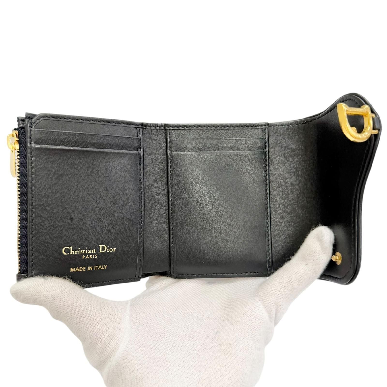 Dior Saddle Lotus Wallet Oblique Jacquard Leather Trifold Navy — view 8