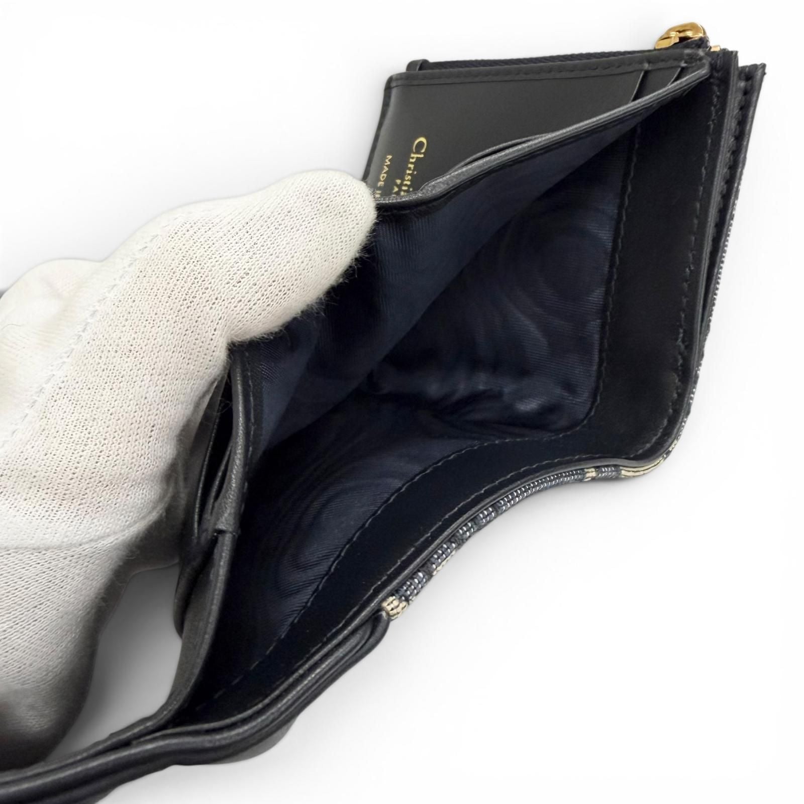 Dior Saddle Lotus Wallet Oblique Jacquard Leather Trifold Navy — view 9