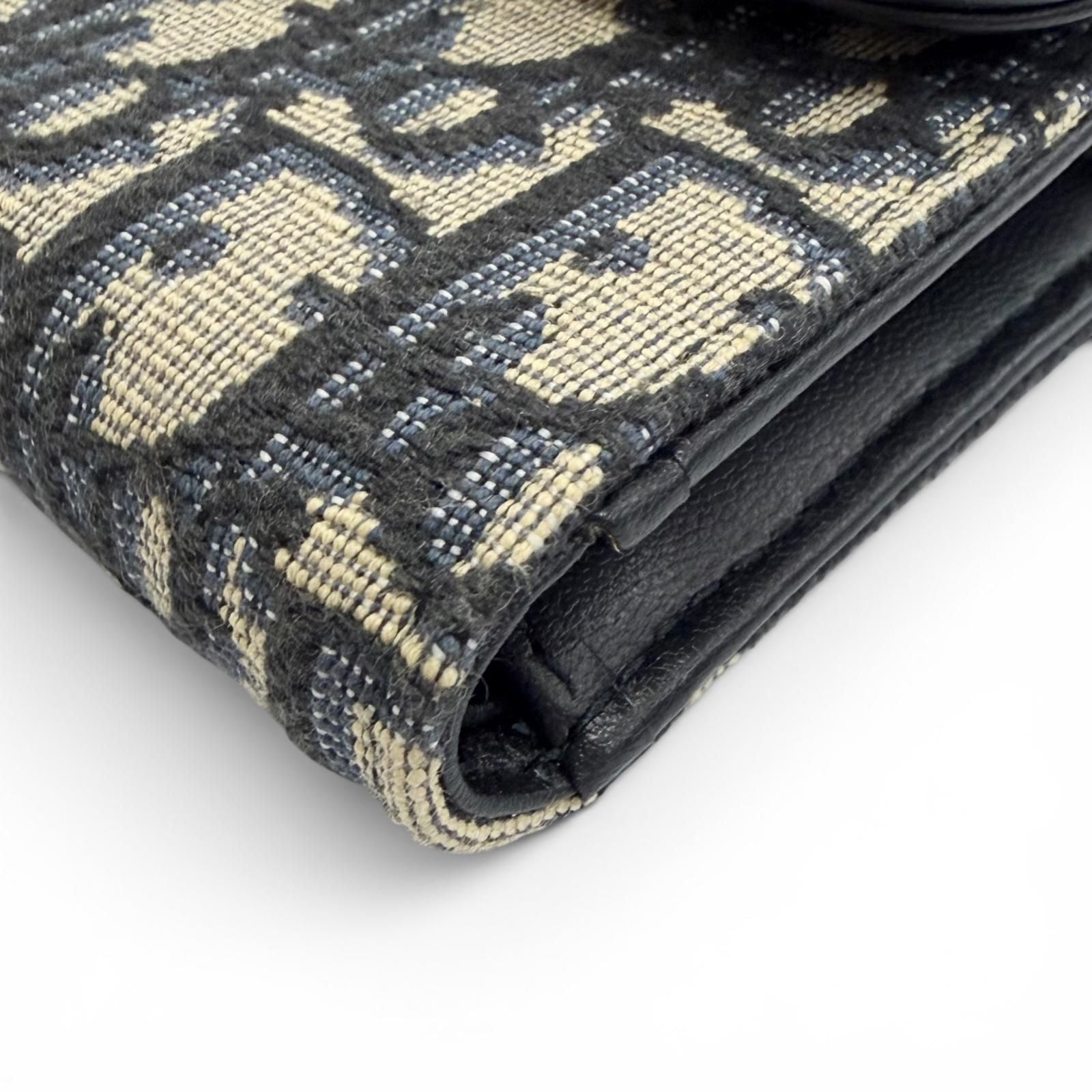 Dior Saddle Lotus Wallet Oblique Jacquard Leather Trifold Navy — view 6