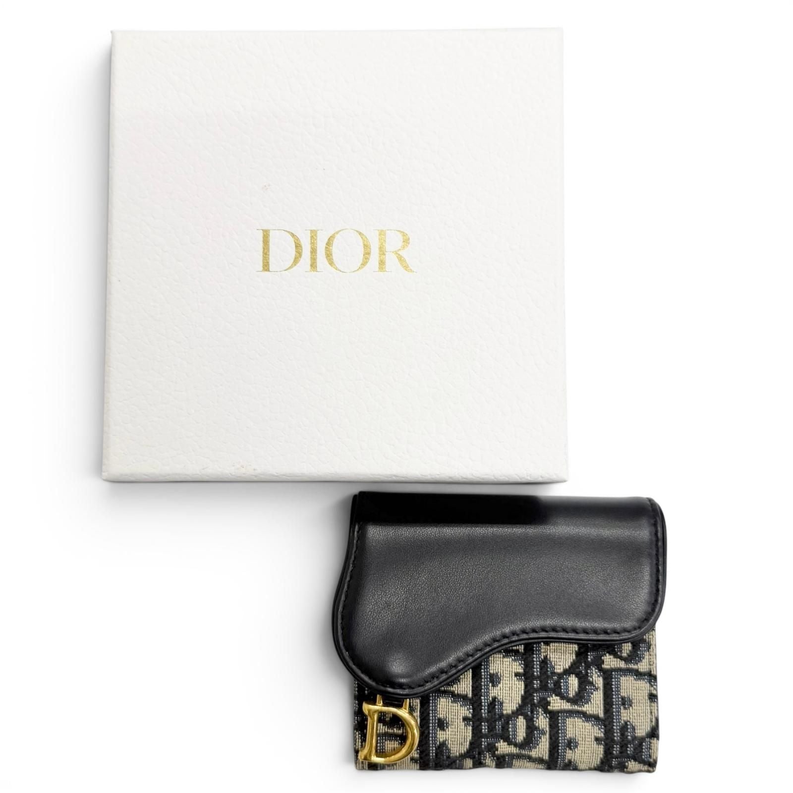 Dior Saddle Lotus Wallet Oblique Jacquard Leather Trifold Navy — view 2