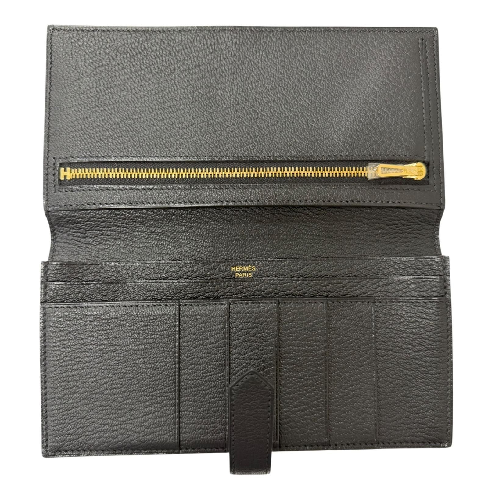 Hermes Bearn Souffle Chevre Logo Gold Wallet Leather Black — view 6