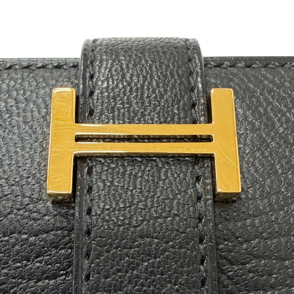 Hermes Bearn Souffle Chevre Logo Gold Wallet Leather Black — view 8