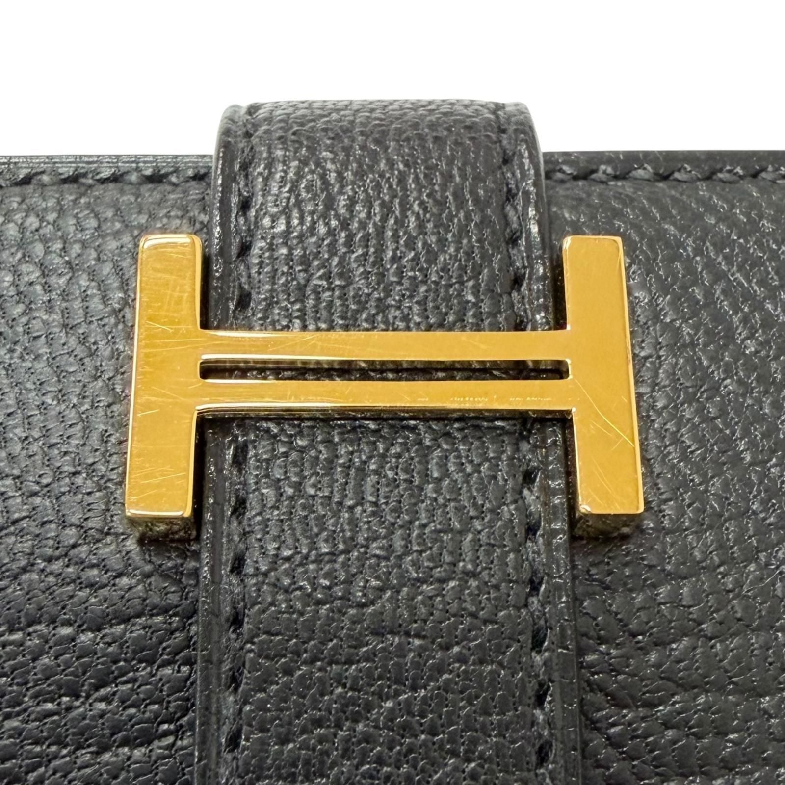 Hermes Bearn Souffle Chevre Logo Gold Wallet Leather Black — view 8