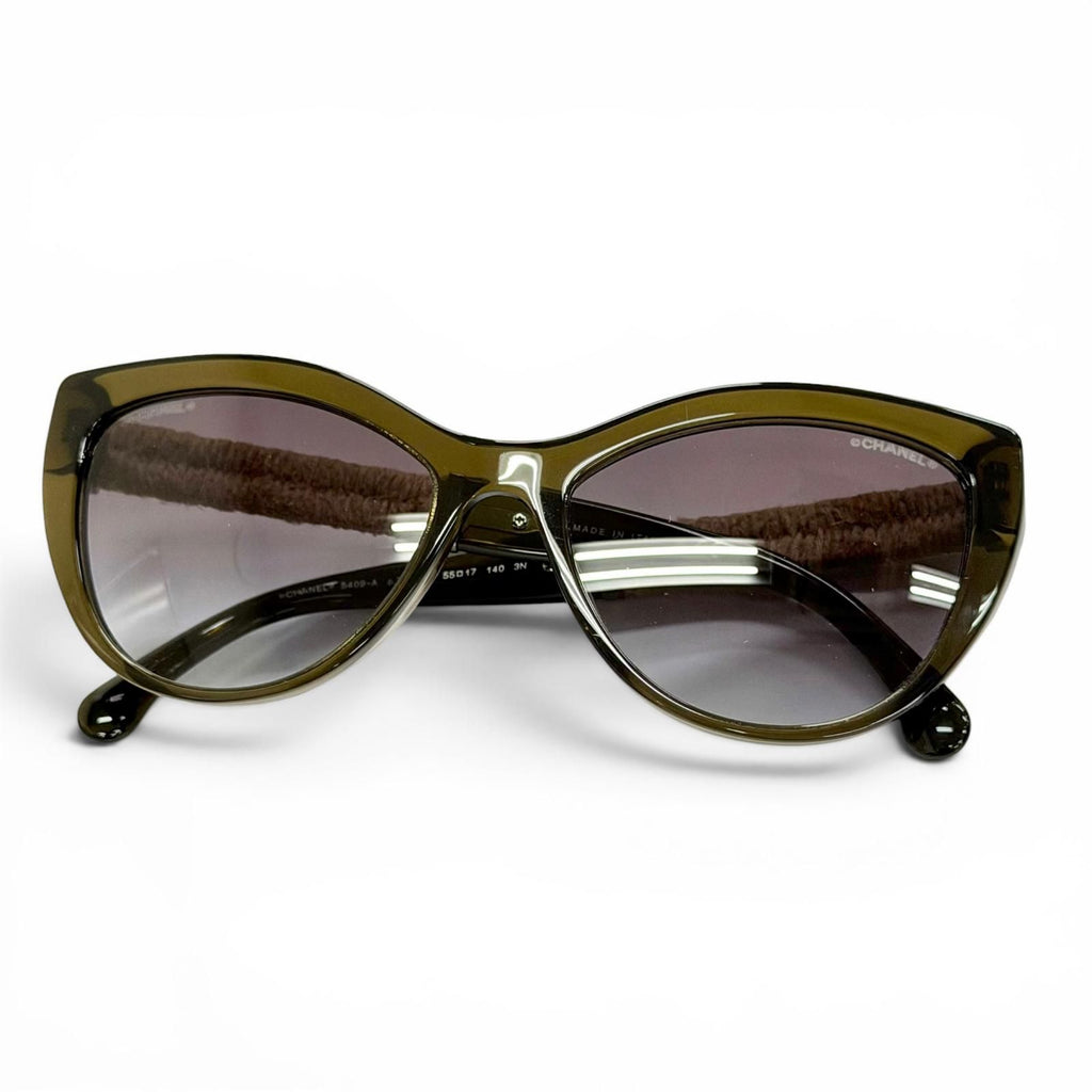 Chanel CC Logo Linen Rope Cat Eye Gradient Lens Sunglasses Khaki Eyewear