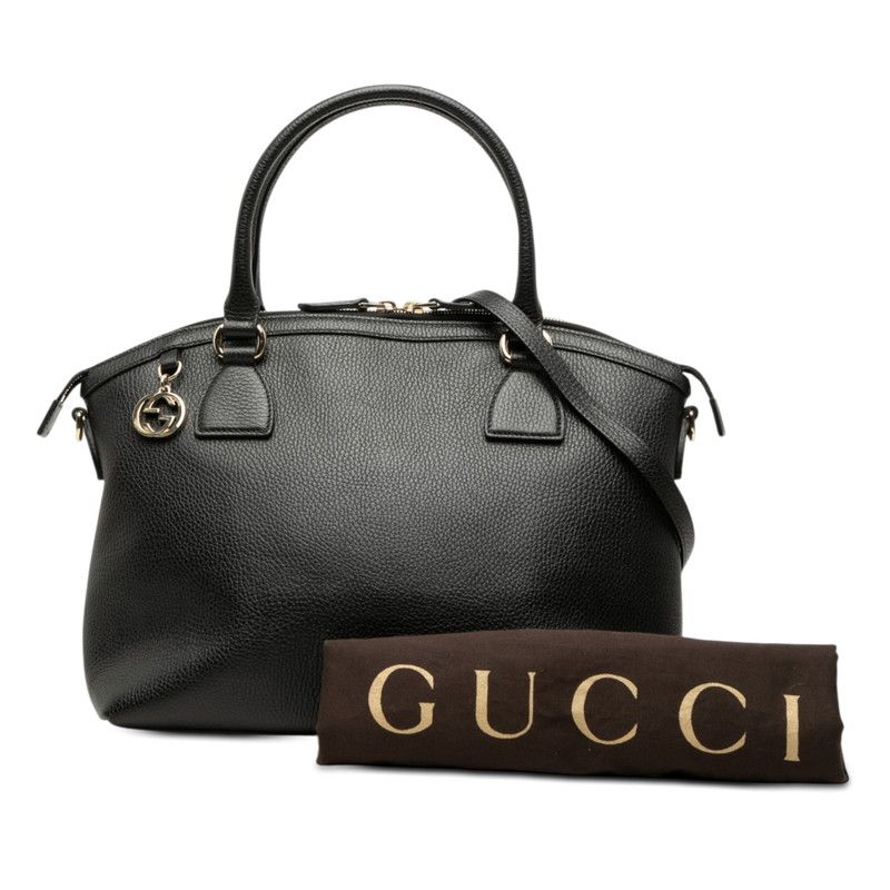 Gucci Interlocking 2-Way Shoulder Bag Black Leather