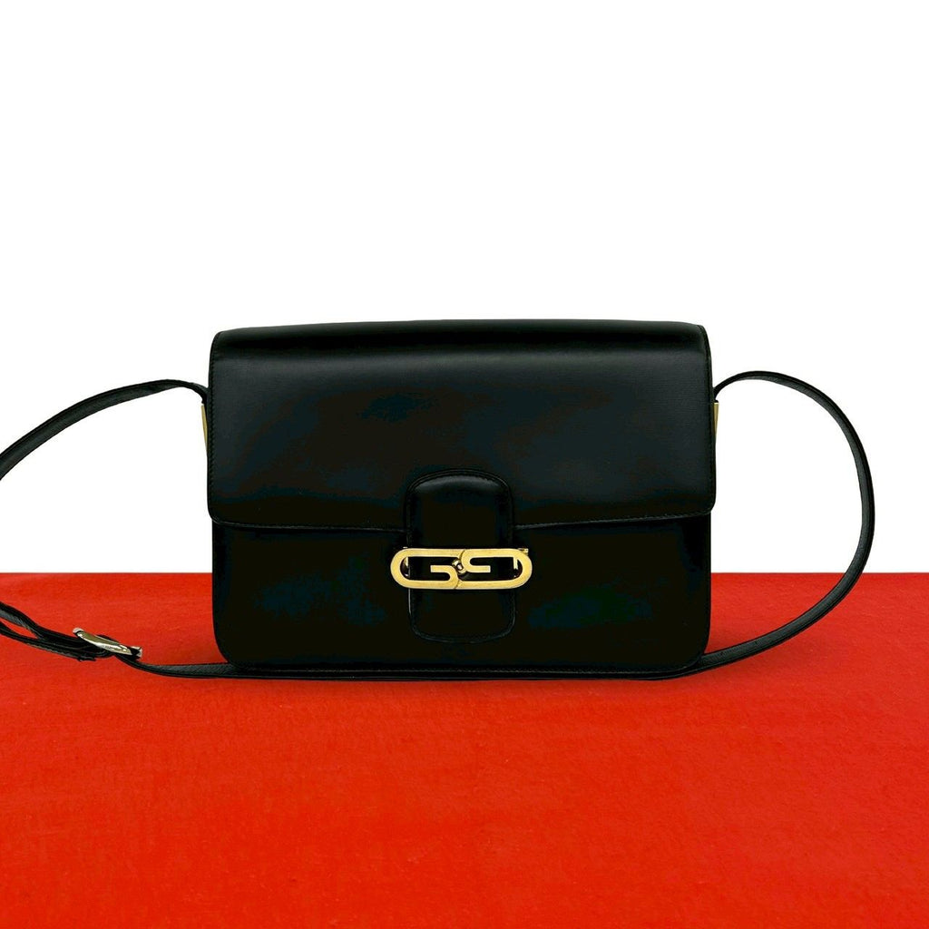 Gucci Vintage GG Logo Calf Leather Shoulder Bag Pochette Black