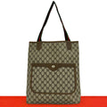 Gucci Vintage Sherry Line GG Logo Leather Tote Brown