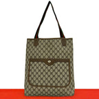 Gucci Vintage Sherry Line GG Logo Leather Tote Brown