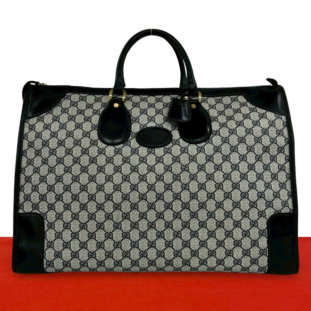 Gucci Vintage GG Pattern Logo Leather Boston Bag Navy