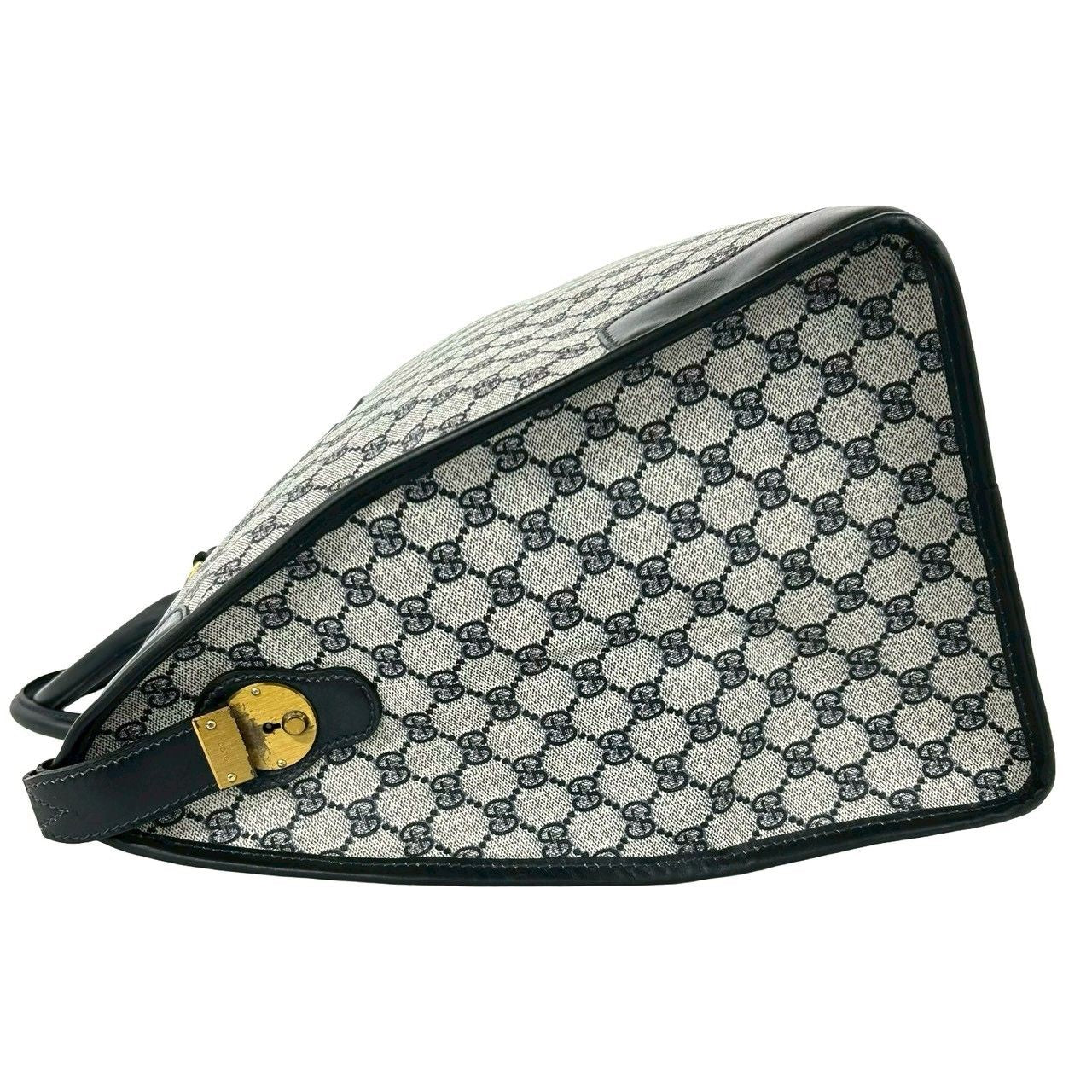 Gucci Vintage GG Pattern Logo Leather Boston Bag Navy — view 5
