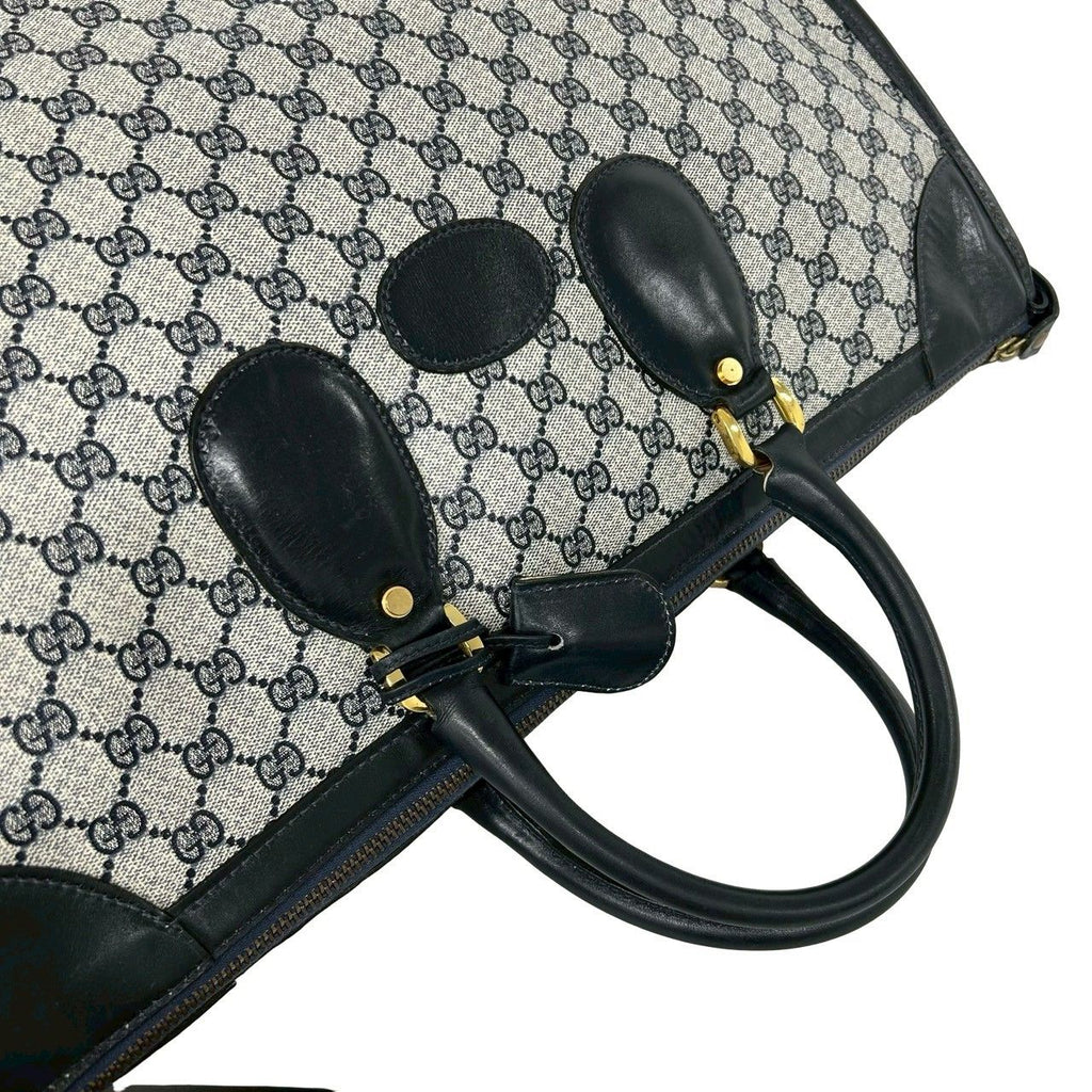 Gucci Vintage GG Pattern Logo Leather Boston Bag Navy — view 4