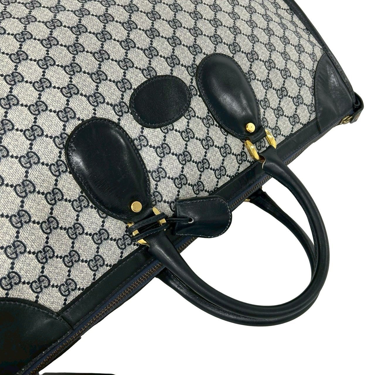 Gucci Vintage GG Pattern Logo Leather Boston Bag Navy — view 4