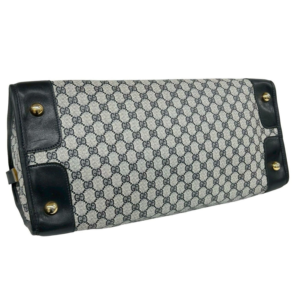 Gucci Vintage GG Pattern Logo Leather Boston Bag Navy — view 7