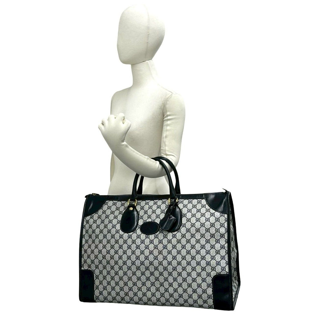 Gucci Vintage GG Pattern Logo Leather Boston Bag Navy — view 2