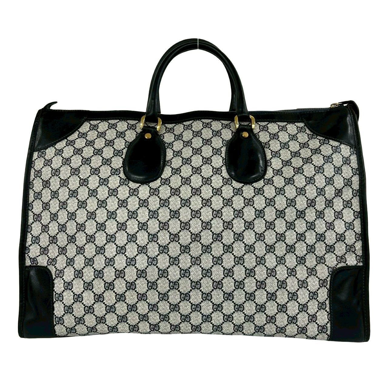 Gucci Vintage GG Pattern Logo Leather Boston Bag Navy — view 3