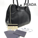 Prada Leather Kiss Lock Hand Bag Black
