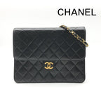 Chanel Quilted CC Logo Chain Shoulder Bag Push Lock Lambskin