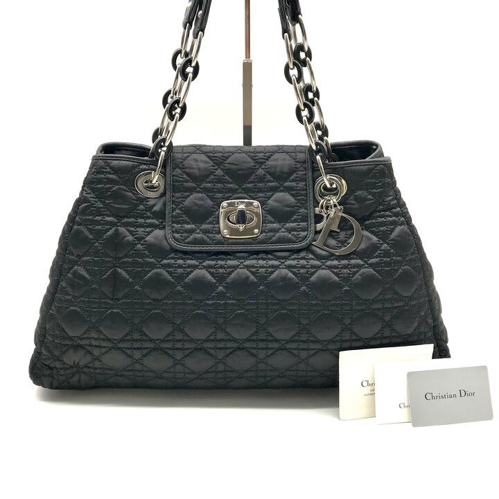 Dior Nylon Cannage Chain Hand Tote Black