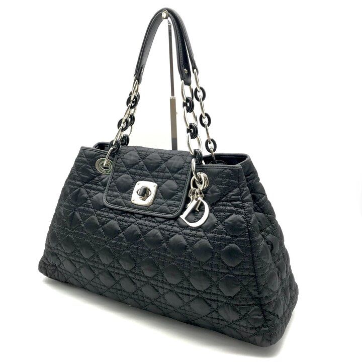 Dior Nylon Cannage Chain Hand Tote Black — view 2