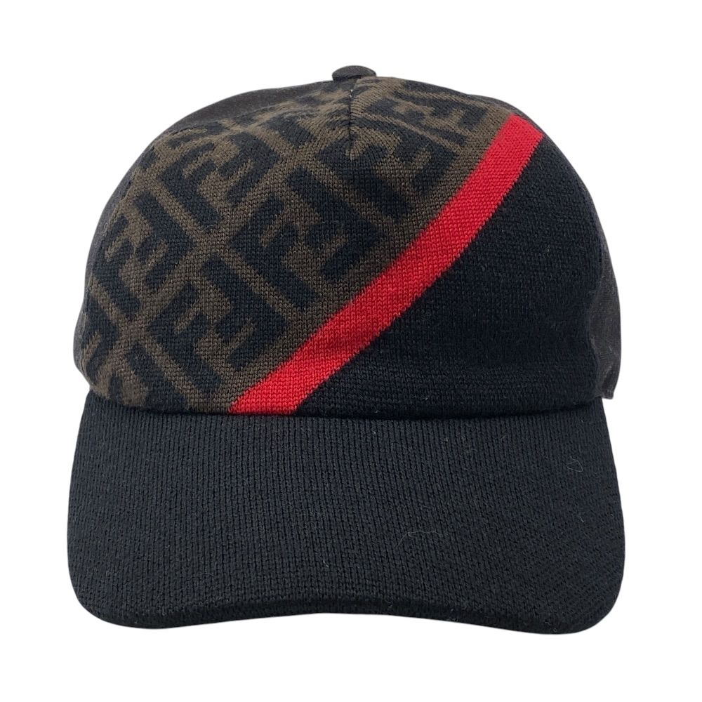 Fendi Knit Baseball Cap FF Zucca Pattern Hat Wool Cotton Black