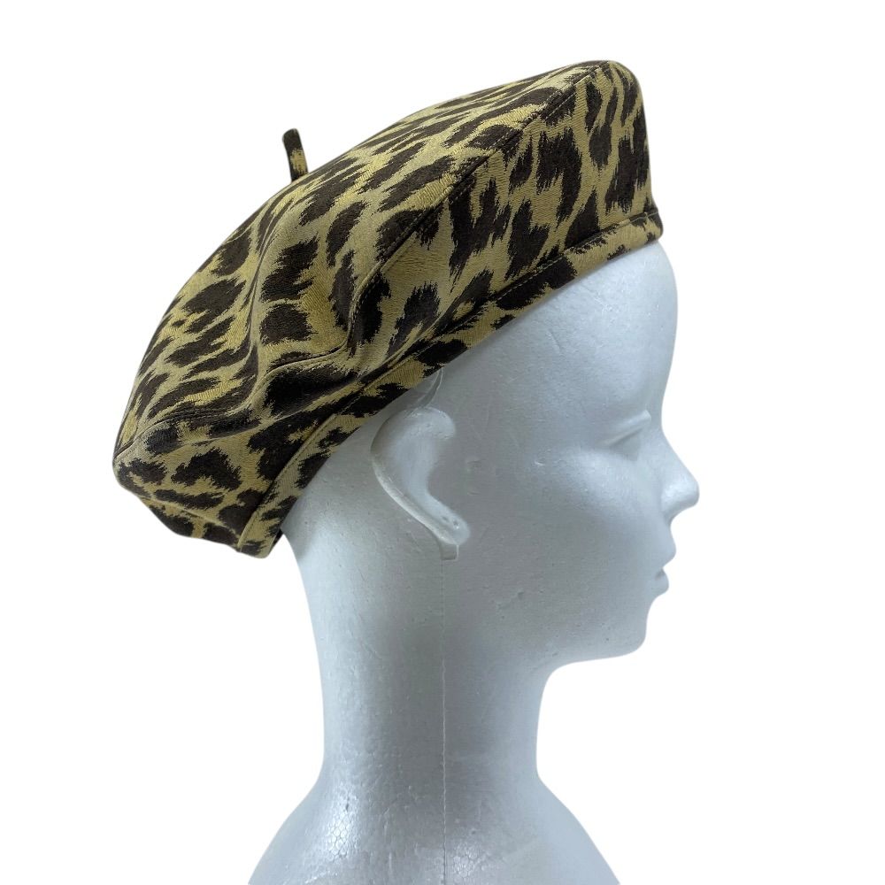 Dior Leopard Pattern Beret Hat Cotton Brown — view 4