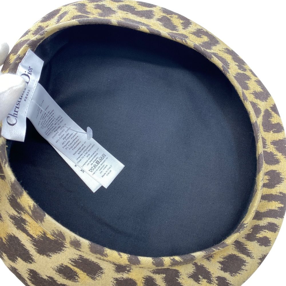 Dior Leopard Pattern Beret Hat Cotton Brown — view 5