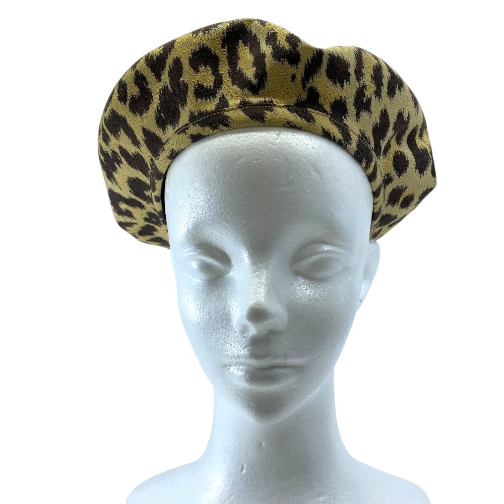 Dior Leopard Pattern Beret Hat Cotton Brown