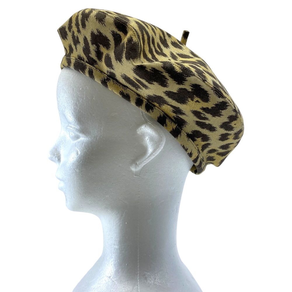 Dior Leopard Pattern Beret Hat Cotton Brown — view 2