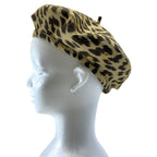 Dior Leopard Pattern Beret Hat Cotton Brown — view 2