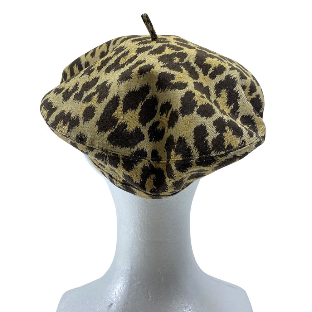 Dior Leopard Pattern Beret Hat Cotton Brown — view 3