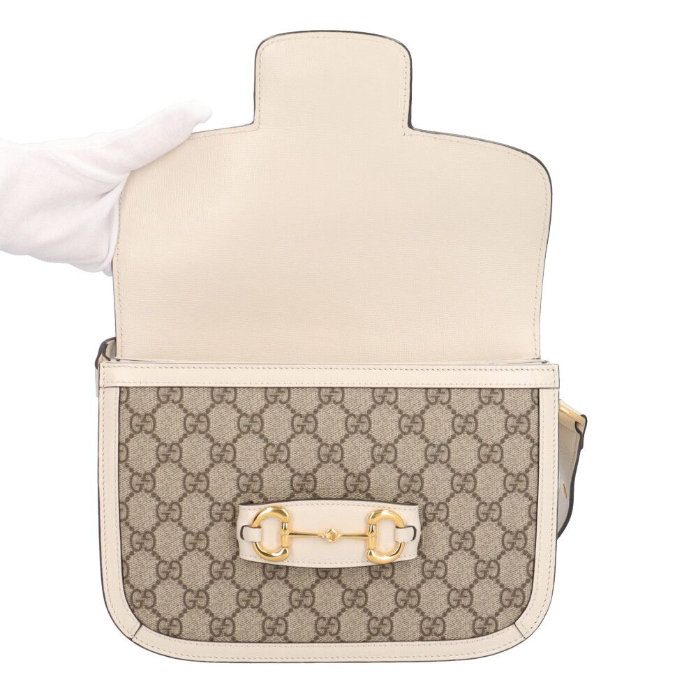 Gucci Horsebit Shoulder Bag GG Supreme Canvas Beige — view 9