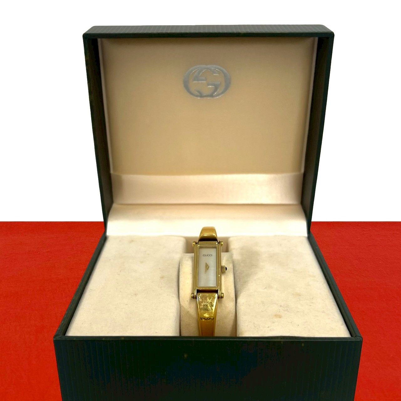Gucci with Case Bangle Watch Quartz Wristwatch Gold Beige