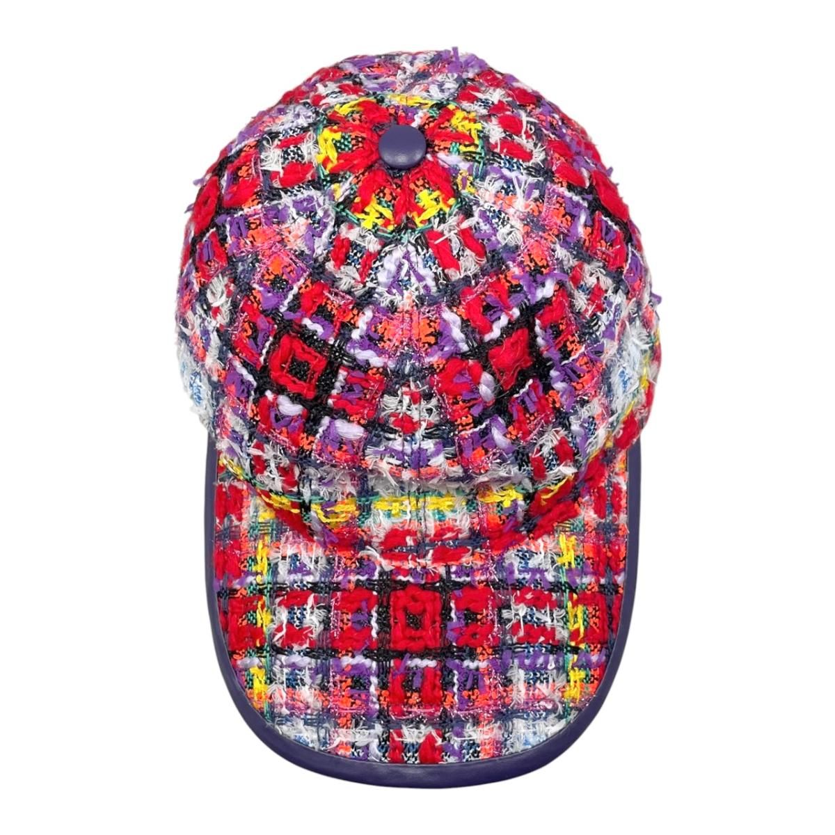 Gucci Hat Tweed Baseball Cap M Double Logo Multicolor Red Purple — view 5