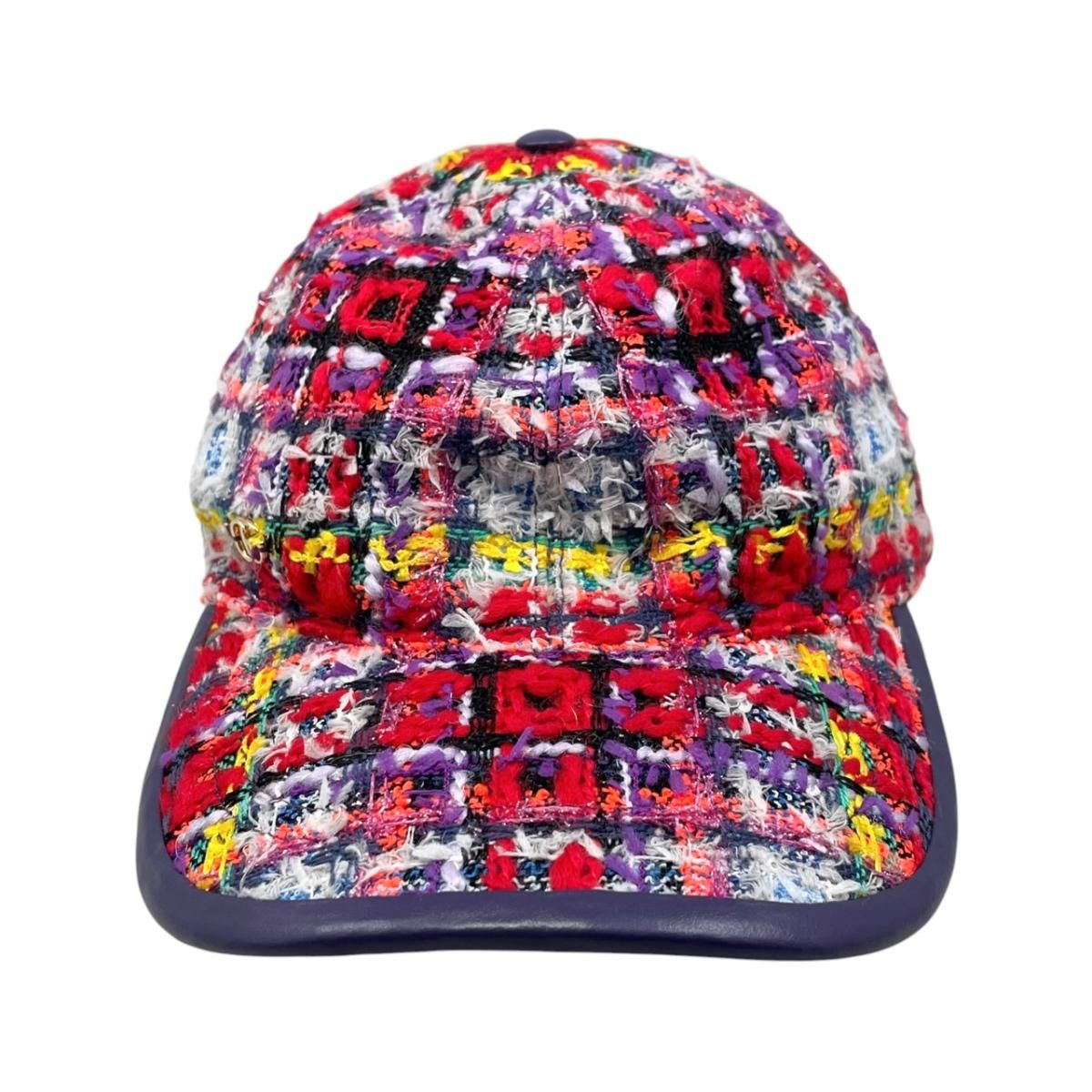 Gucci Hat Tweed Baseball Cap M Double Logo Multicolor Red Purple — view 3