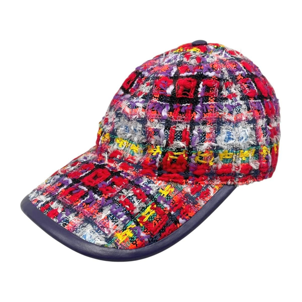 Gucci Hat Tweed Baseball Cap M Double Logo Multicolor Red Purple