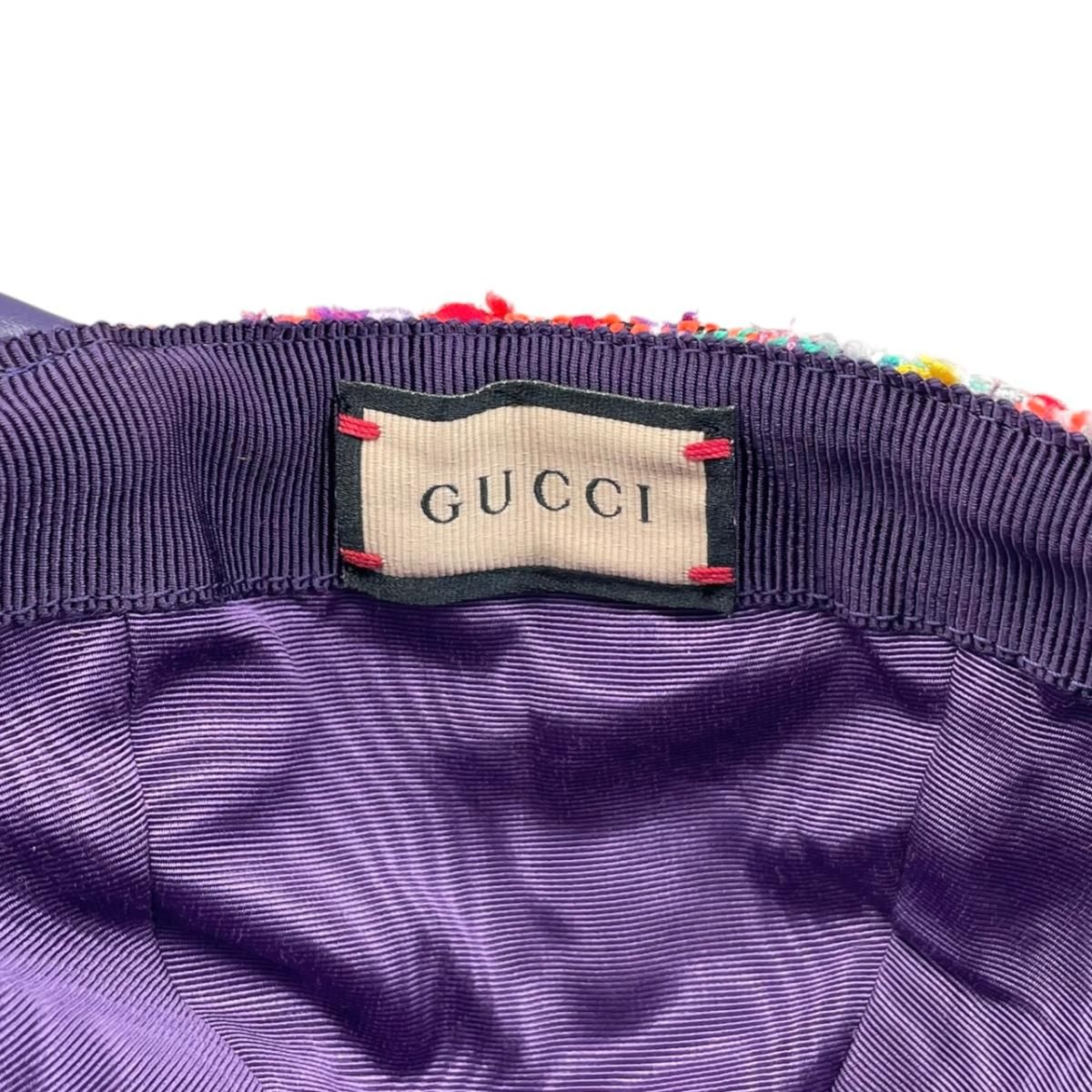 Gucci Hat Tweed Baseball Cap M Double Logo Multicolor Red Purple — view 8