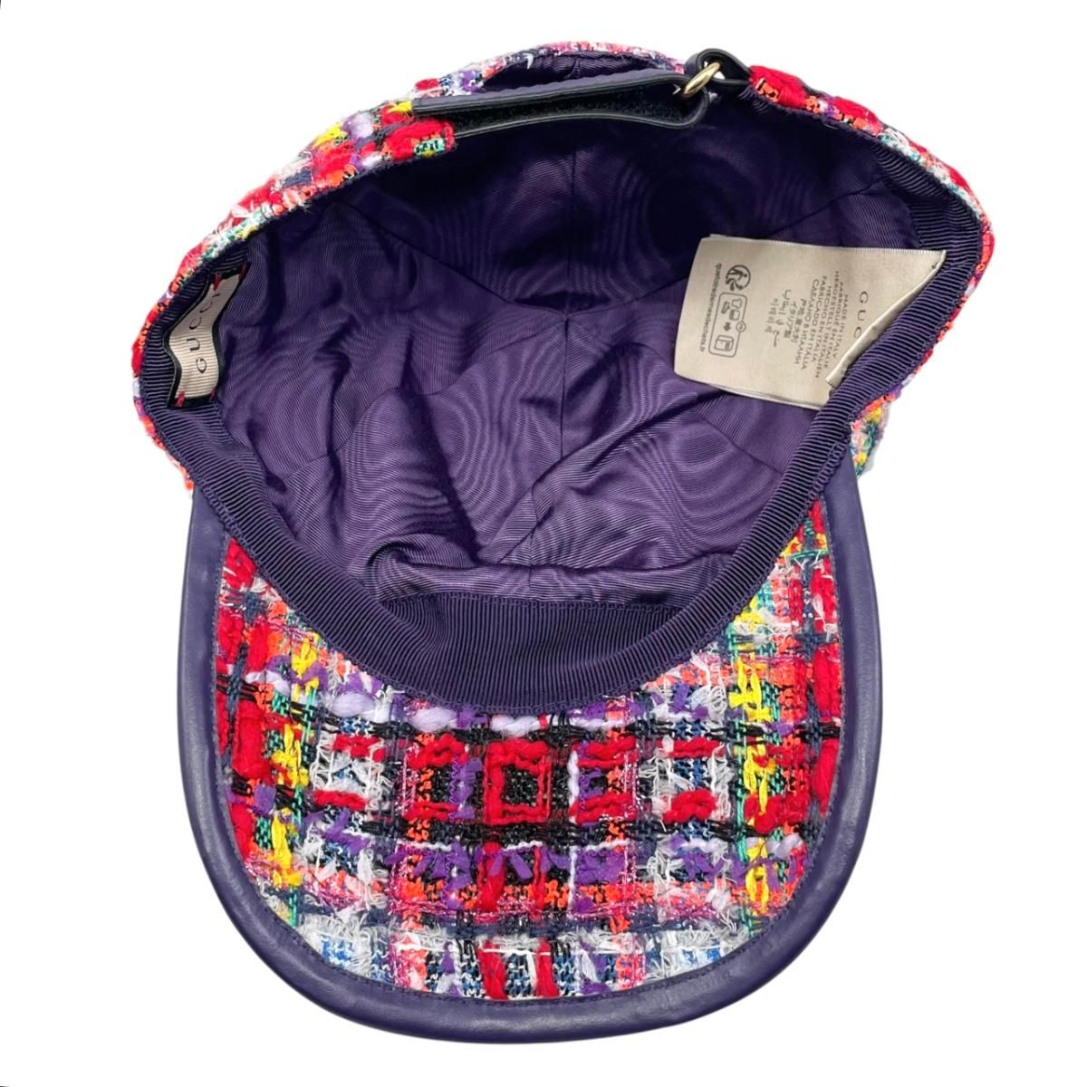 Gucci Hat Tweed Baseball Cap M Double Logo Multicolor Red Purple — view 7