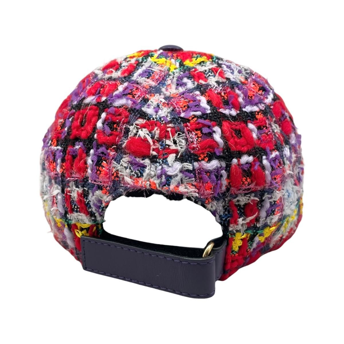 Gucci Hat Tweed Baseball Cap M Double Logo Multicolor Red Purple — view 4