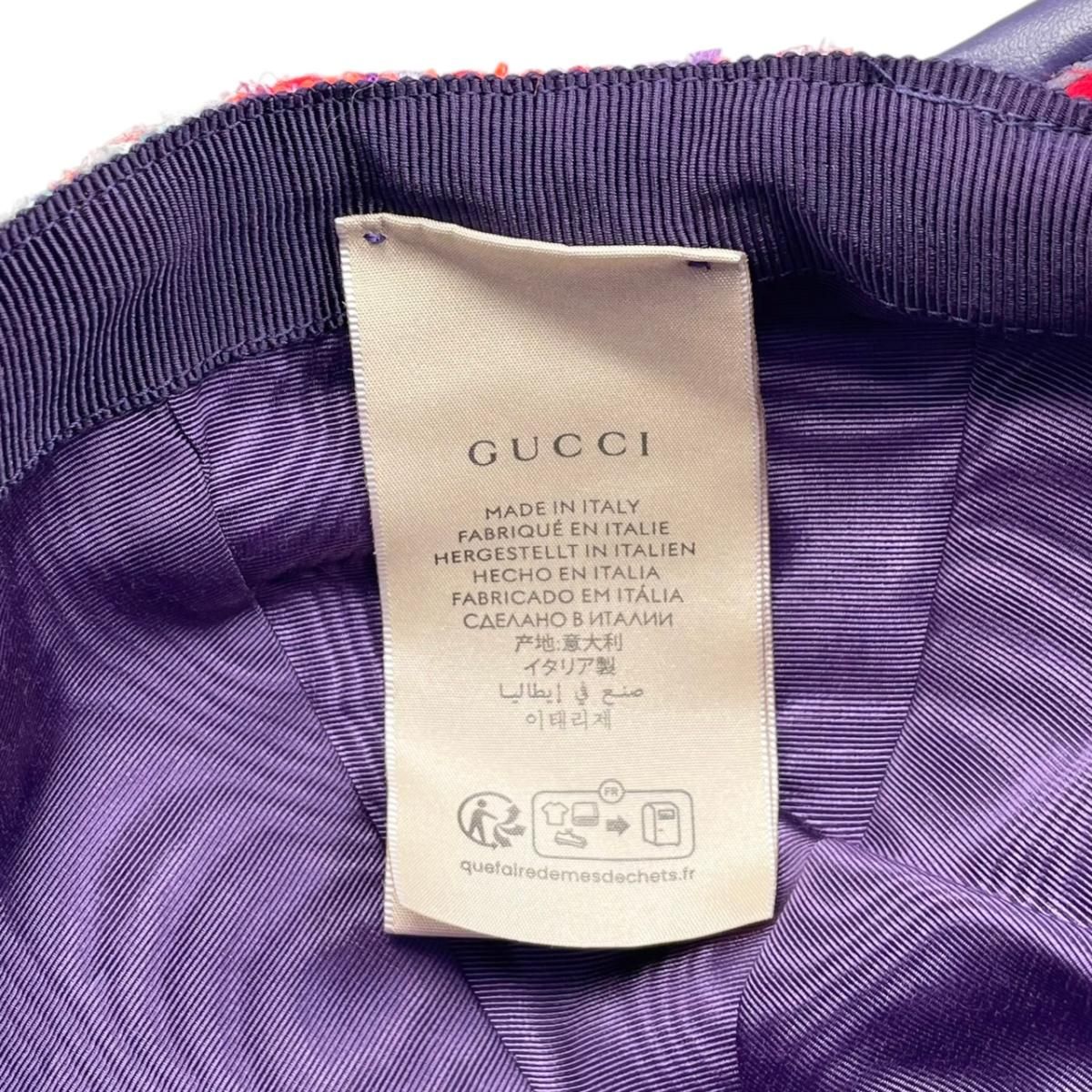 Gucci Hat Tweed Baseball Cap M Double Logo Multicolor Red Purple — view 9