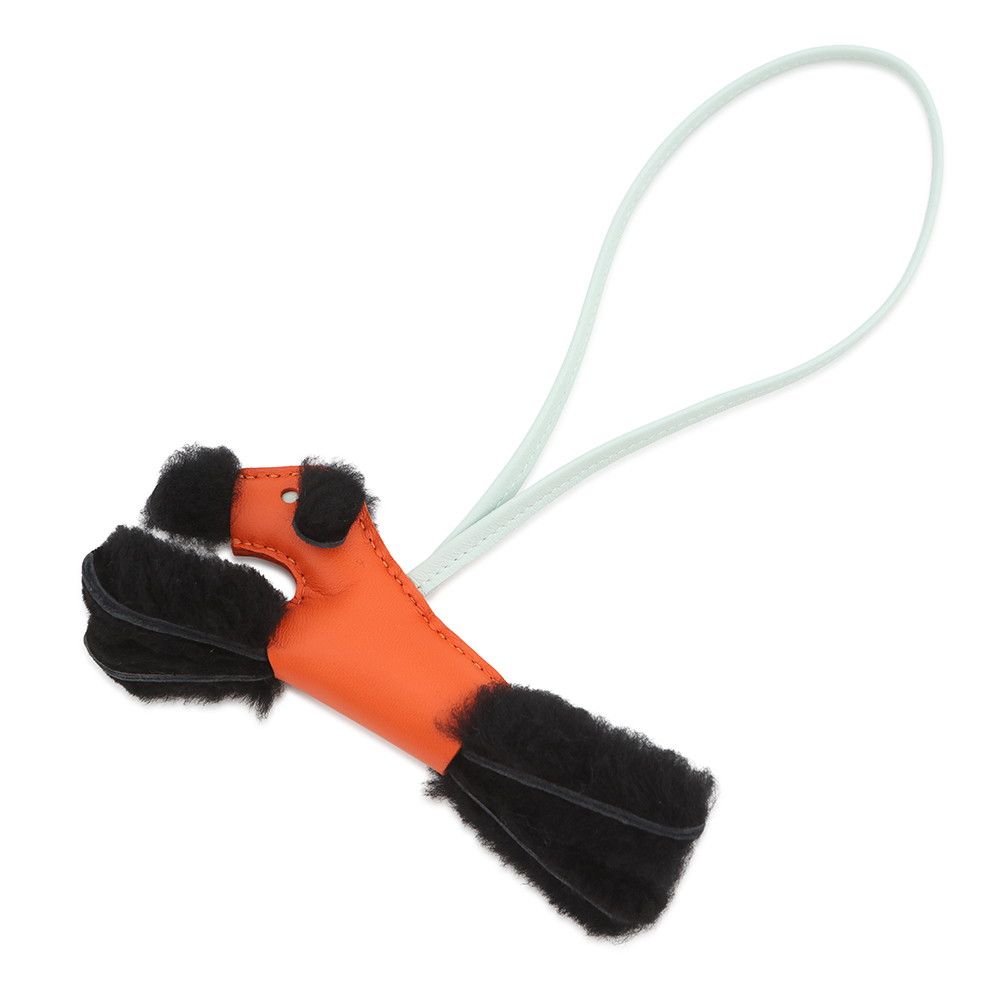 Hermes Bag Charm Buddy Black Vert Peppermint Lambskin Shearling