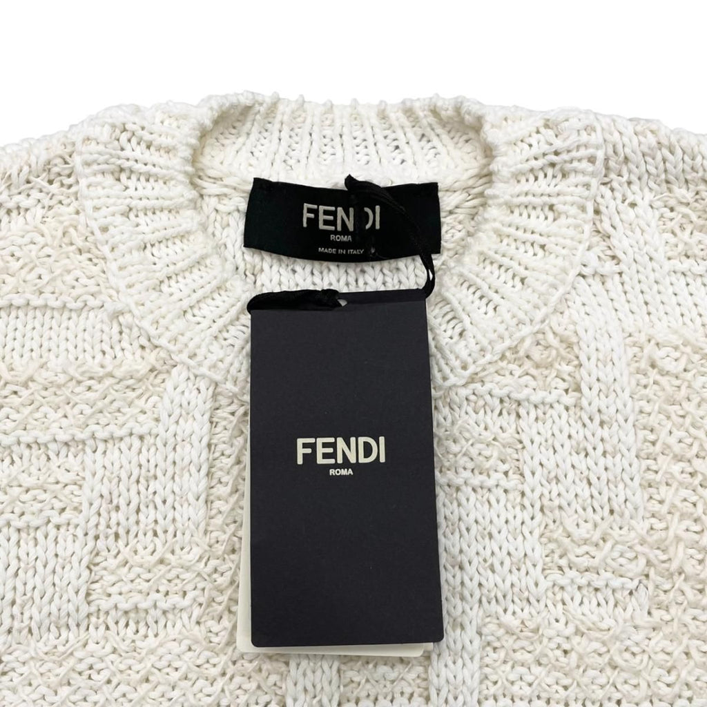 Fendi Sweater FF Logo Knit 46 Cotton Linen White Beige — view 7